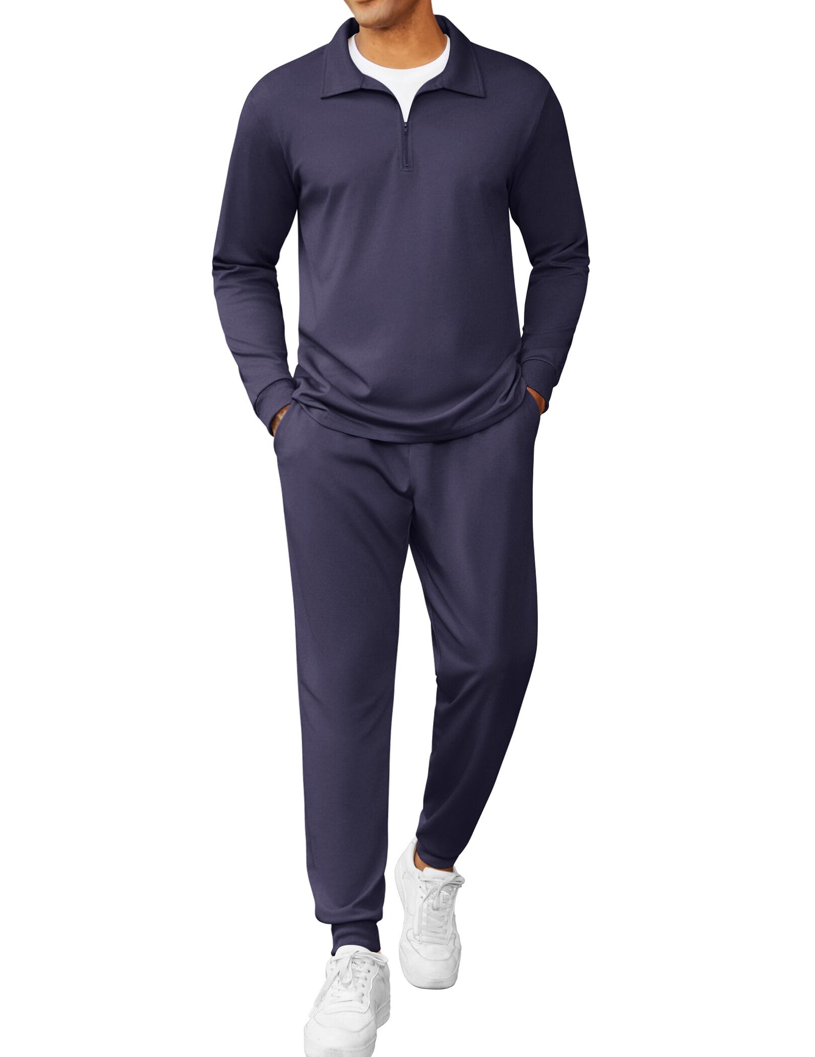 COOFANDY Men's Tracksuit 2 Piece Quarter Zip Polo Athletic Sweatsuits Casual Running Jogging Sport Suit Sets