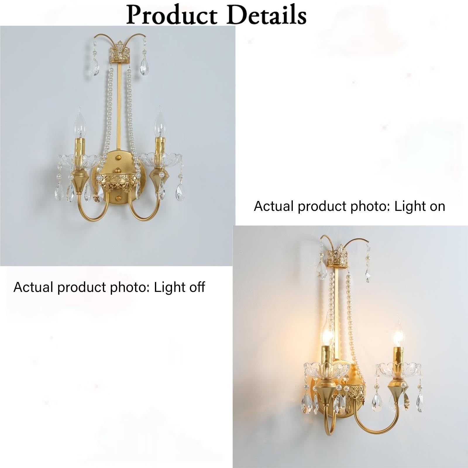 Lámpara De Pared Dos Luces Cristal Adorno Cadena Perlas Estilo Francés