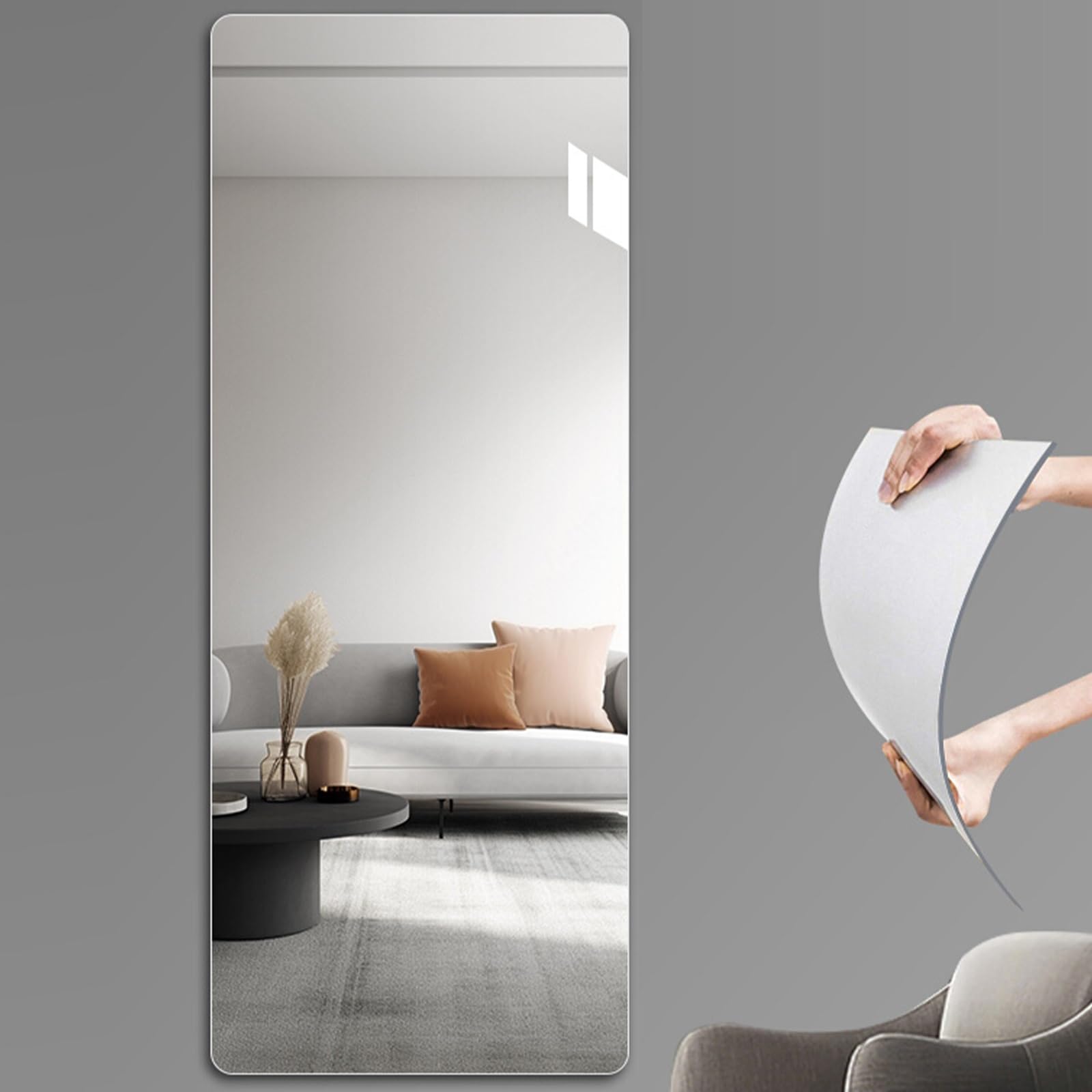 BKSXSOP Self-Adhesive Acrylic Full-Length Mirror - Frameless Clear Tiles for Bathroom, Bedroom, Door, Hallway Decor (40x150cm/15.7x59.1in)