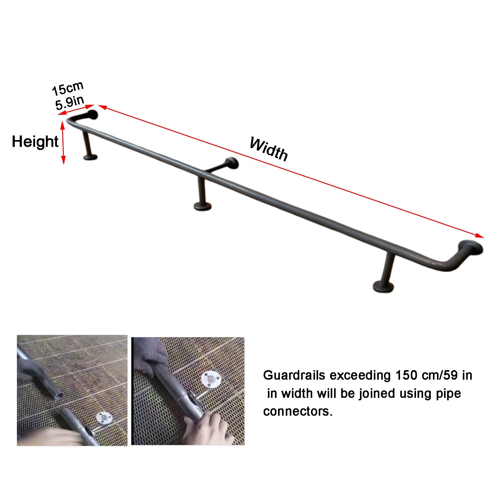 Kit de reposapiés de Acero Inoxidable Cepillado de 55,1" x 7,9" con Tubo Horizontal, reposapiés y Extensor de Pared, barandilla Plana para terrazas y Patios.