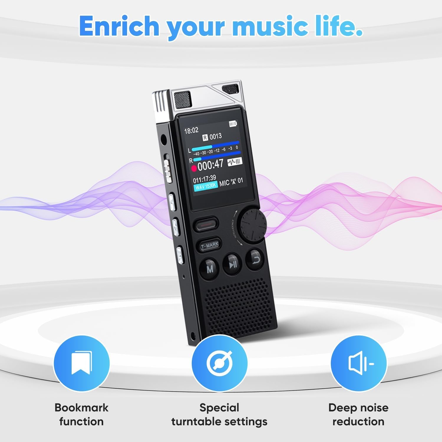 Professional 264GB WUCOTC Digital Voice Recorder - Voice Activated Recorder for Lectures Meetings - 18000 Hours Recording Device with Playback, MP3 Player, Password Protection, Variable Speed, Black
