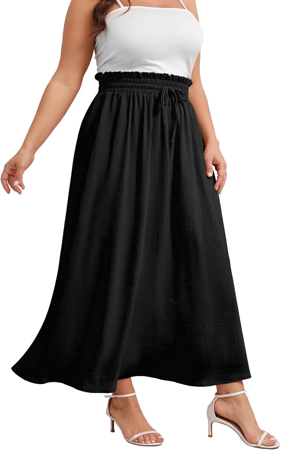 Xpenyo Womens Plus Size Maxi Skirts Summer Elastic High Waisted Boho Casual Beach Flowy Swing Long Skirts with Pockets - Image 5