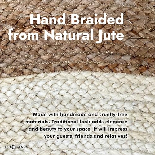 Image of ECO SENSE Jute Braided Round Rugs Bohemian Style, Hand Woven & Reversible for Living Room Kitchen Entryway Rug, Farmhouse, Bedroom (Boho White, 2 x 2)