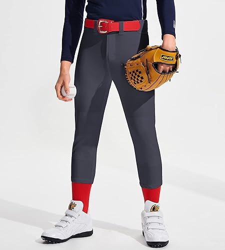 Miniatura 5 de DEVOROPA Pantalones de béisbol duraderos para niños y jóvenes, UPF 50+ para niñas, pantalones de softball, con bolsillos con cinturón