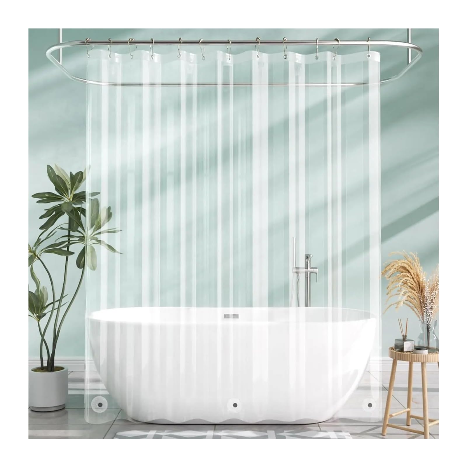 QHMMDCN Shower Curtain Transparent PEVA Shower Curtain - Waterproof with Magnetic Weights, 12 Grommets(180x200cm)