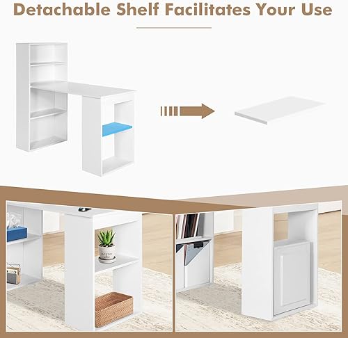 Miniatura 8 de Onnertune - Escritorio para computadora con estantes de almacenamiento mesa de estudio de 48 pulgadas con soporte para monitor mesa multifuncional