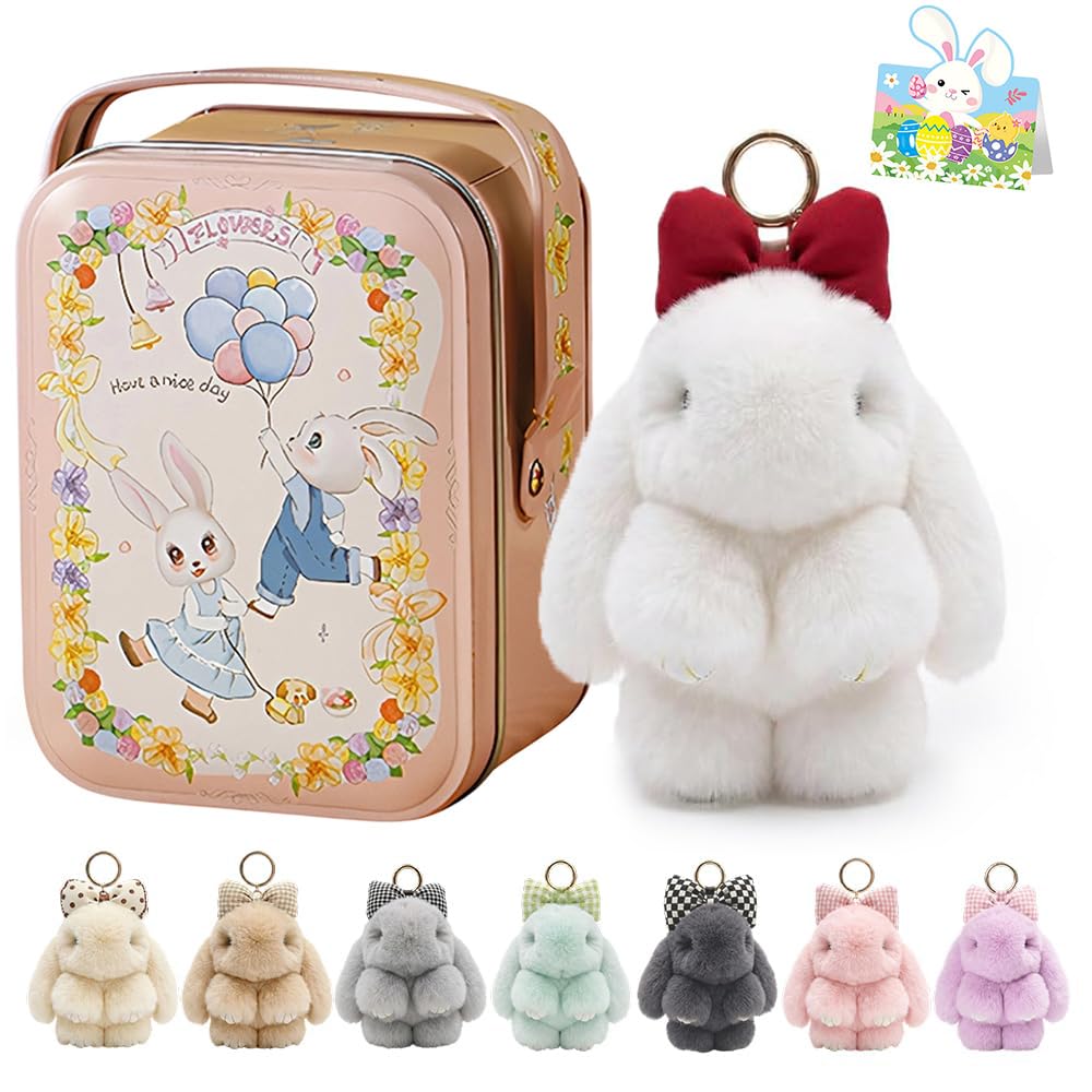 Bunny Lulu Keychain With Tin Box, Bunny Keychain Charm Bao Rabbit Pompom For Bags, Easter Girls Women Gift — view 18