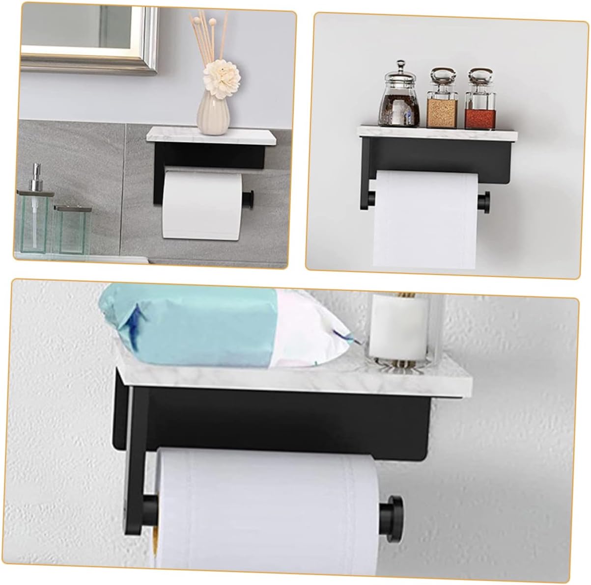 Stainless Steel Marble Toilet Paper Holder Shelf Elegant Wall Mount Bathroom Paper Rack for Storing Napkins and Toiletries Easy Installation Finish