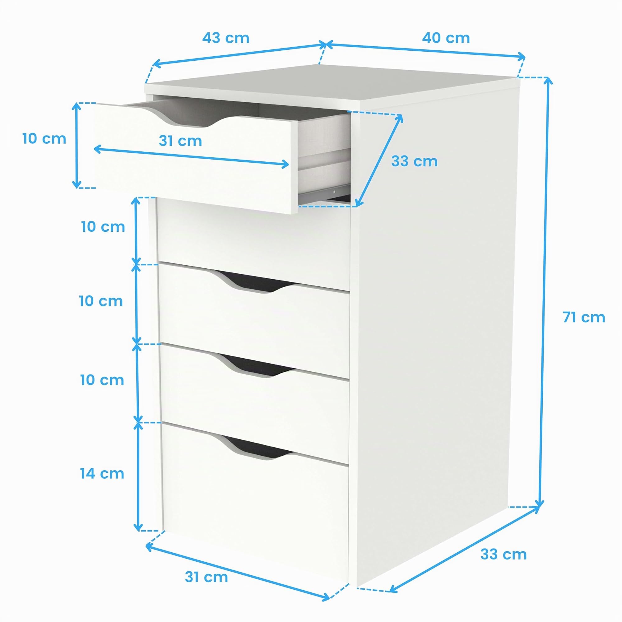 Miroytengo Cajonera EKO 5 Cajones Color Blanco Oficina Despacho Moderno Mueble Almacenaje 71x40x43 cm