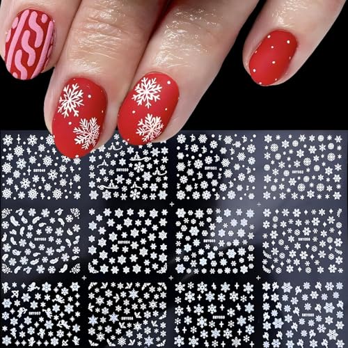 12 Sheets Snowflake Nail Art Stickers 3D Self- Adhesive Nail Deals Christmas Nail Stickers for Nail Art Winter Nail Art Supplies for Acrylic Nails Christmas Nail Design Decoration for Women