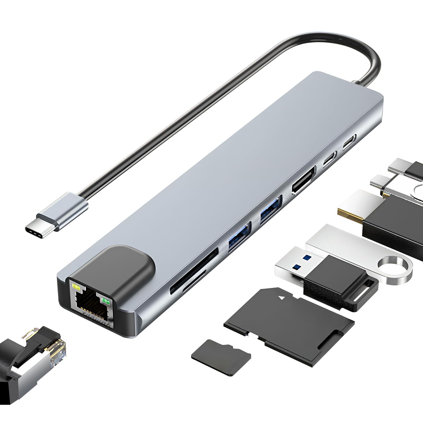 8-in-1 USB C Hub, USB C to HDMI 4K Adapter, RJ45 Ethernet, PD 100W, SD/TF Reader, USB 3.0/2.0, Type C, Multiport Type c for MacBook Air Pro, iPad, iPhone 15 16, Windows PC-image-8