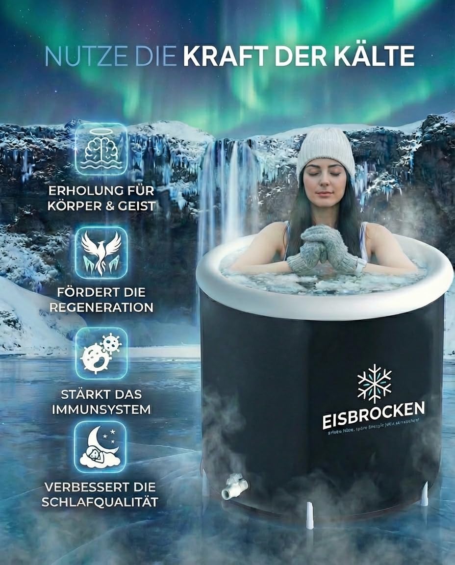 Il bidone originale per il bagno di ghiaccio, pieghevole, diametro 80 cm, con 5 strati di isolamento per sport, rigenerazione e ricreazione, bagno di ghiaccio per interni ed esterni