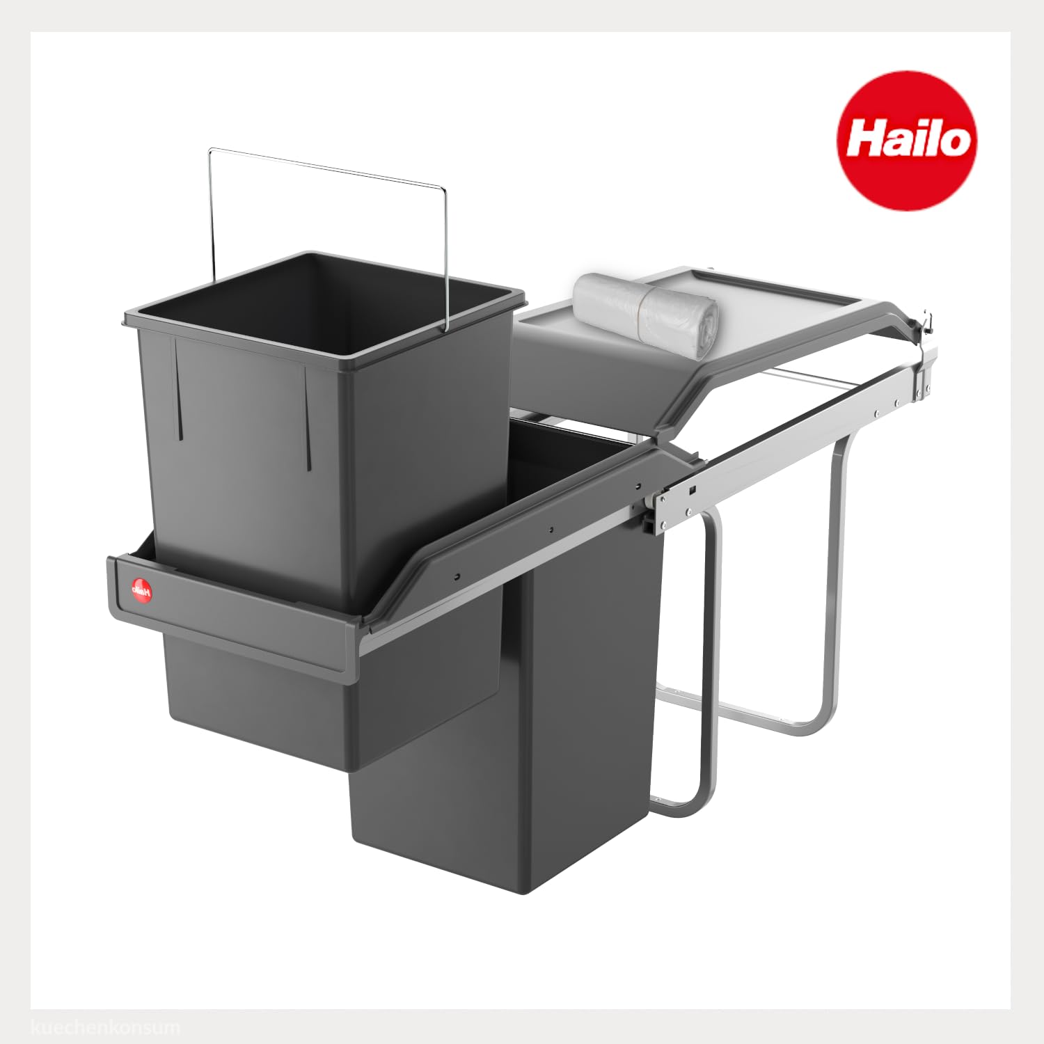Hailo Poubelle de cuisine tri sélectif 2 bacs encastrable sous évier 30L (15+15) Tandem