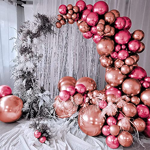 Image of Just Party 25Pcs Rose Gold & 25Pcs Red Metallic Chrome Balloons with Shiny Surface For Birthdays /Anniversary /Engagement /Baby Shower /bachelorette Party Decorations (Pack of 50)