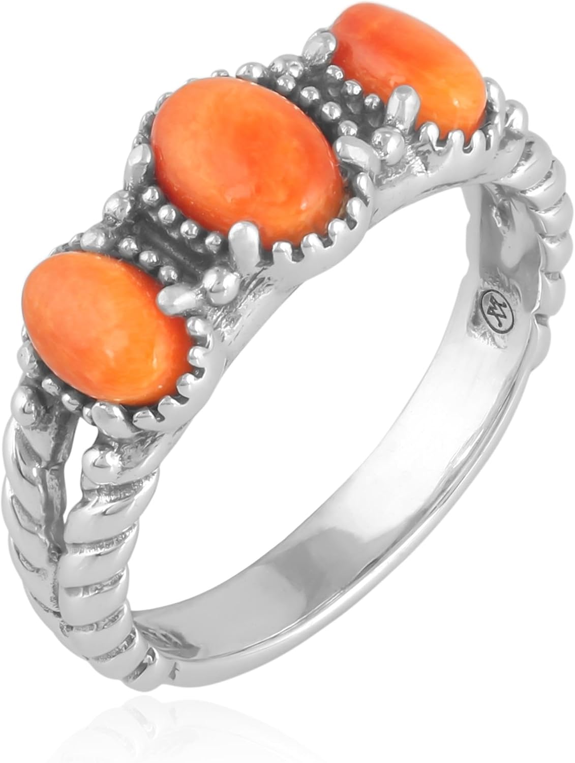 American West Jewelry Sterling Silver Choice of Gemstone Color 3-Stone Ring, Sizes 5 to 10