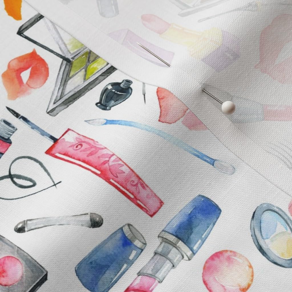 Spoonflower Fabric - Makeup Lipstick Girly Kisses Lips Watercolor Valentines Day Printed on Petal Signature Cotton Fabric by The Yard - Sewing Quilting Apparel Crafts Decor