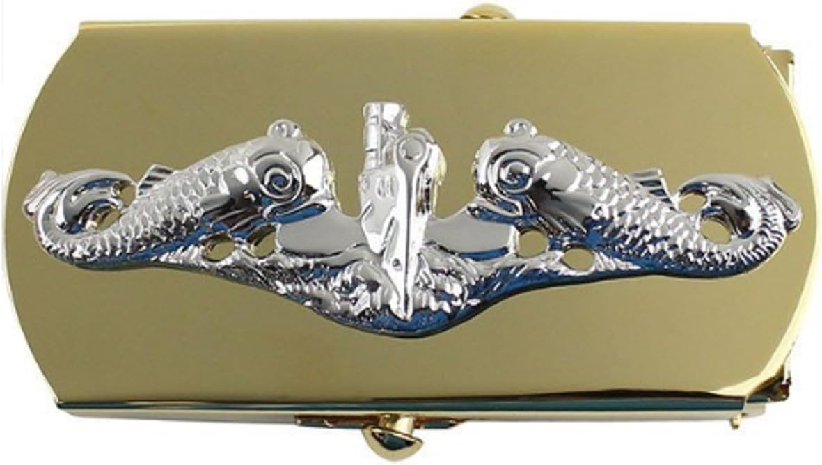 United States Navy Submarine Chief Petty Officer Belt Buckle, Silver on Gold, One Size