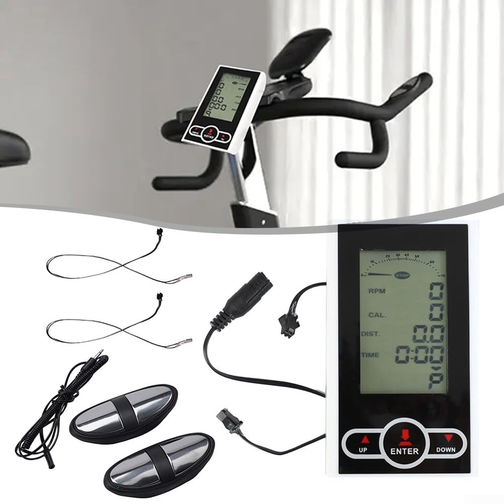 Oniissy Tachimetro bianco per cyclette, ricambio per computer da bicicletta, monitor fisso con frequenza cardiaca 13,7 x 7,9 cm