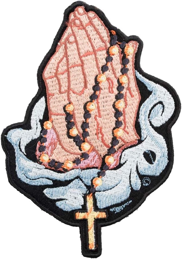 PatchStop Praying Hands Rosary Cross Iron On Patches for Clothing Jeans - 7.75x11in Large DIY Sew On Back Patch for Jackets Bags - Embroidered Decorative Christian Patches