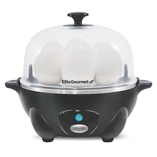 Elite Gourmet Easy Electric 7 Egg Capacity Cooker, Poacher, Omelet Maker, Scrambled, Soft, Medium, Hard Boiled with Auto Shut-Off and Buzzer, BPA Free