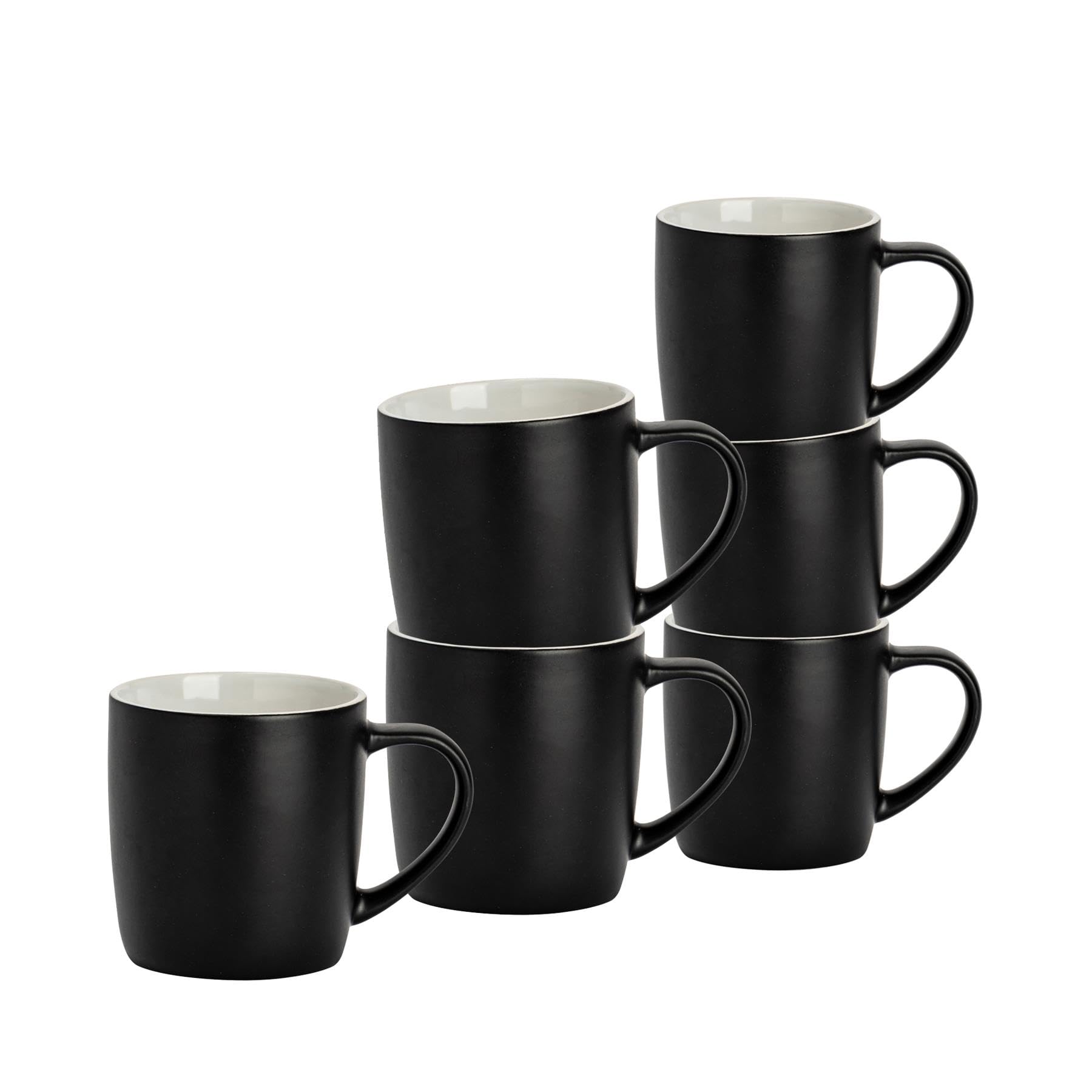 Argon Tableware Coloured Coffee Mugs - Matte Black - 350ml - Pack of 6 - Matt Ceramic Stoneware Latte Cappuccino Cups Hot Chocolate Cups Colourful Mug Set with Handle — image 1