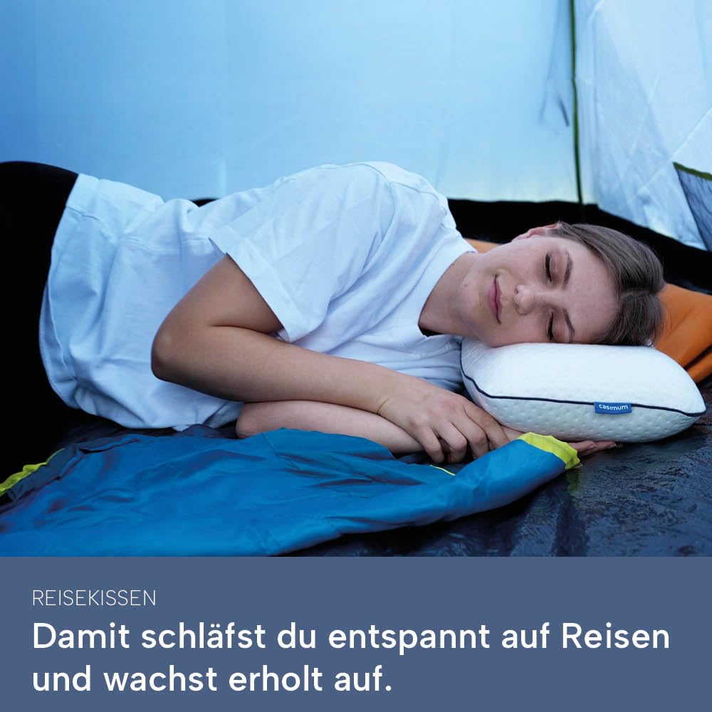 Reisekissen Memory Foam, kleines ergonomisches Reise Nackenkissen 40x25x10 | Kleines Kopfkissen für Reisen im Flugzeug, Auto, Zug, Hotel & Camping, Reisekissen Nackenstütze, aufrollbar, orthopädisch