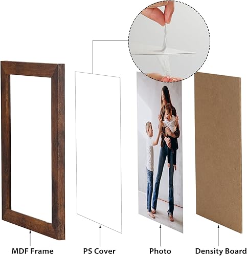 Miniatura 4 de Paquete de 1 portarretratos de 4 x 6 para mesa y pared, marco de fotos marrón rústico de 4 x 6 para visualización horizontal y vertical