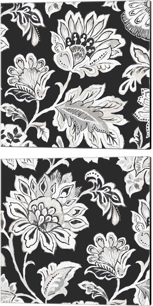 Ceylon Gardens BW by Wild Apple Portfolio, 2 Piece Canvas Art Set, 10 X 10 Inches Each, Floral Pattern Art