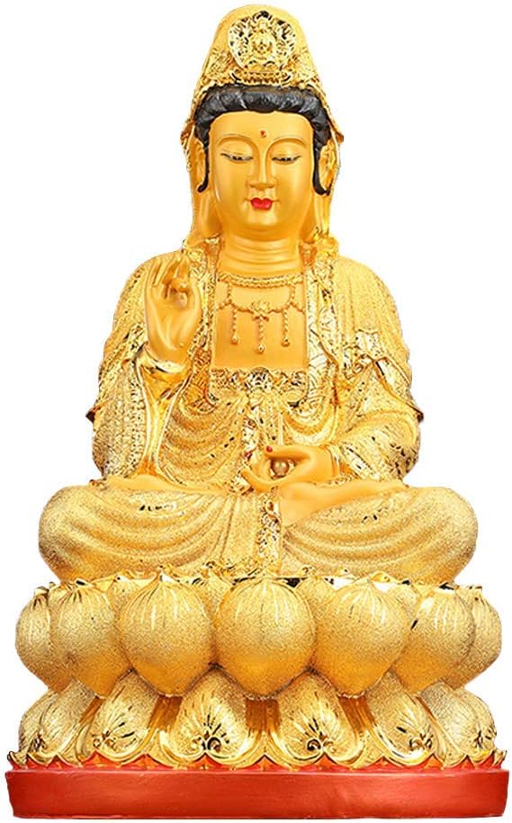 Statue Stunning Home Garden Ornament Sculpture Decoration Feng Shui Nanhai Guanyin Statue Resin Crafts Sitting Lotus Guanyin Bodhisattva Decoration, for Your Living Room Office Housewarming Gifts,Gold