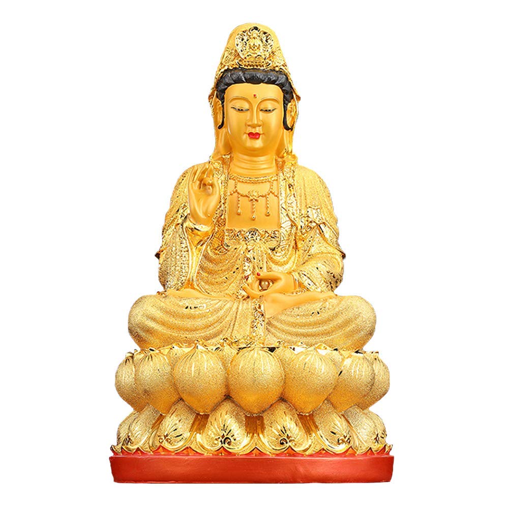 Statue Stunning Home Garden Ornament Sculpture Decoration Feng Shui Nanhai Guanyin Statue Resin Crafts Sitting Lotus Guanyin Bodhisattva Decoration, for Your Living Room Office Housewarming Gifts,Gold