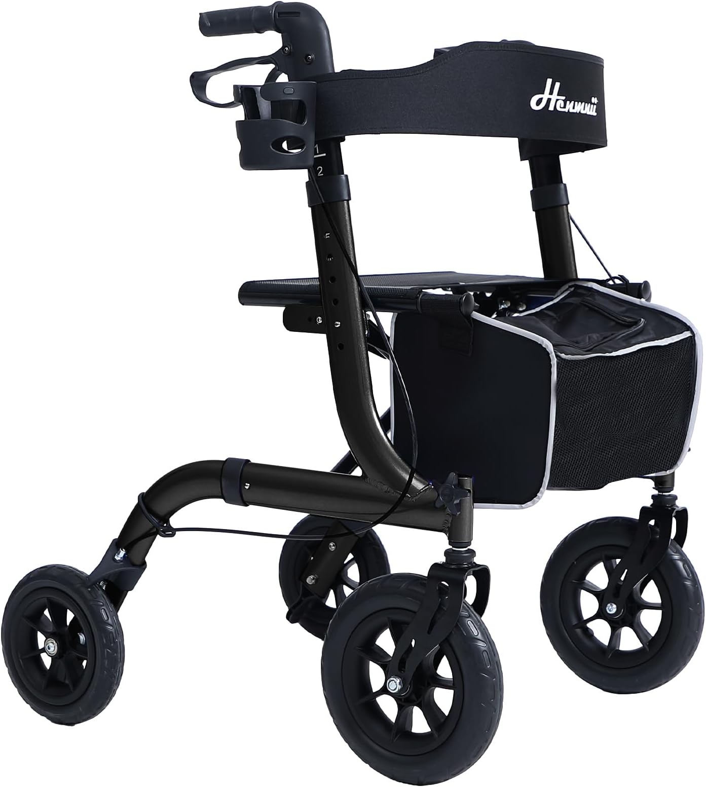 Rollator Walker for Seniors, Lightweight Foldable All Terrain Rolling Walker with seat, Aluminum Walkers with 10 inch Rubber Wheels, Handles and Backrest for Seniors and Adult