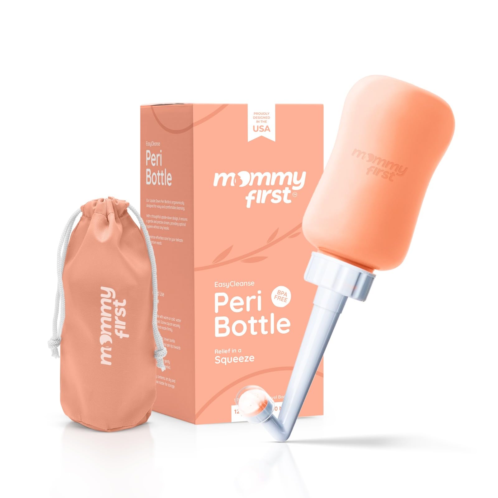 Peri Bottle for Postpartum Care | Upside Down Bottle for Perineal Cleansing and Recovery | Portable Bidet | Postpartum Essential | Peach 12.2 OZ