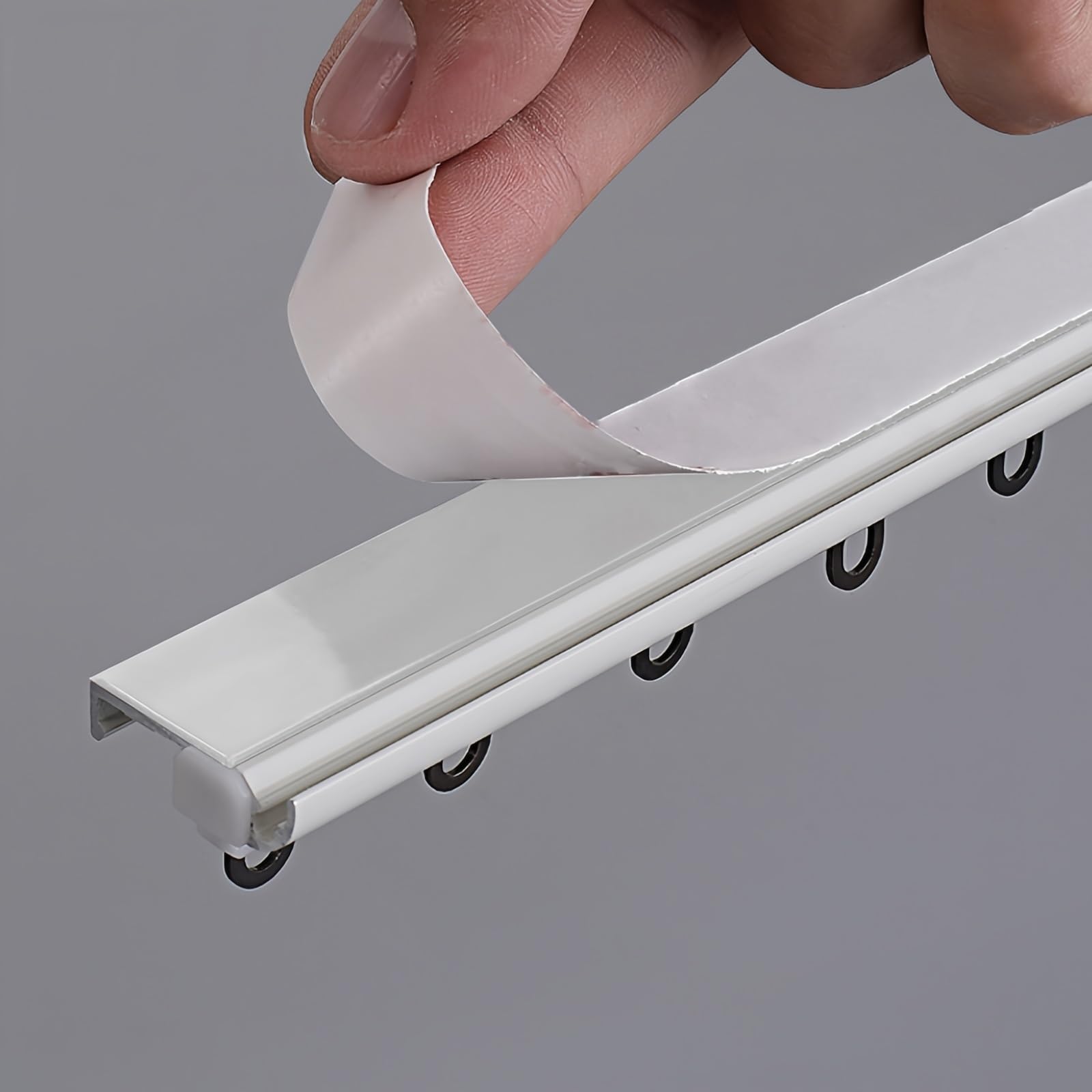 Système de rails de rideaux de plafond robustes – Tringle à rideaux auto-adhésive sans perçage – Rail coulissant lisse pour camping-car, salle de bain, maison – Ensemble de tringle à rideaux blanche