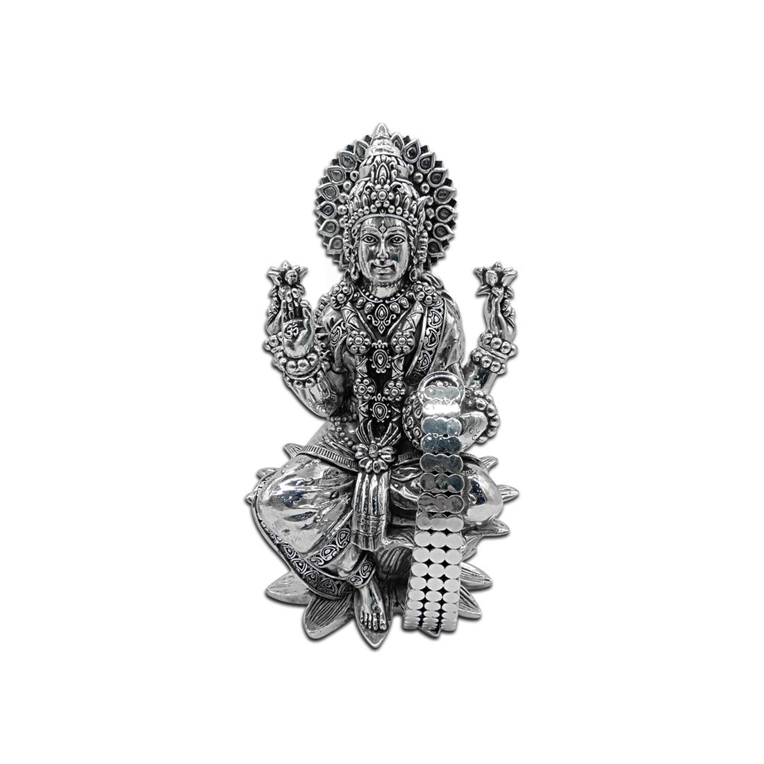 MAA SILVERPure Silver Goddess Lakshmi/Laxmiji Semi-Solid Idol/Murti on Lotus/Kamal with Antique Oxidized Finish Perfect for Pooja/Puja & Gifting Use (925 Purity)(48 Grams)