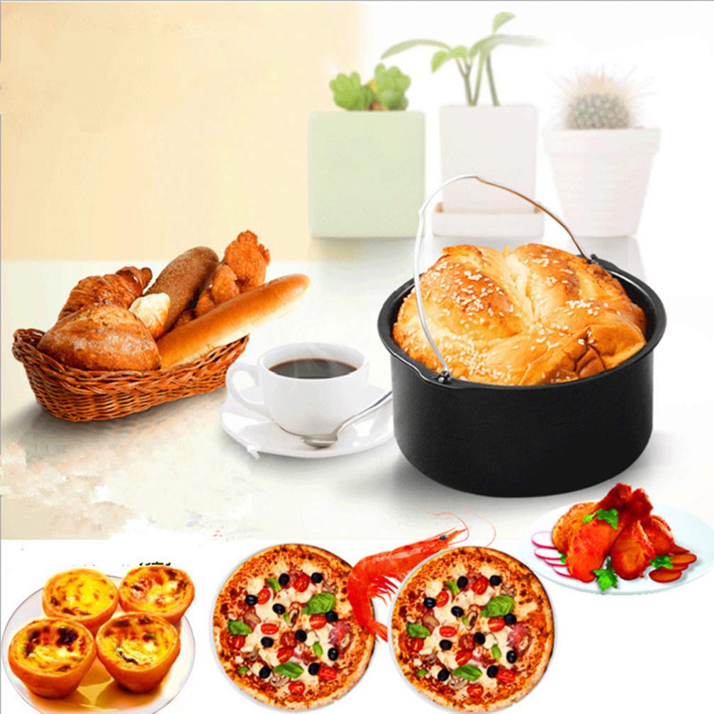 CanEve Beczka do ciasta, 6/7/8 frytkownic powietrznych blacha do pieczenia chleba kosz do pieczenia czarna okrągła patelnia do pizzy frytownica powietrzna kosz na akcesoria (rozmiar: 17,2 x 16,2 x 7