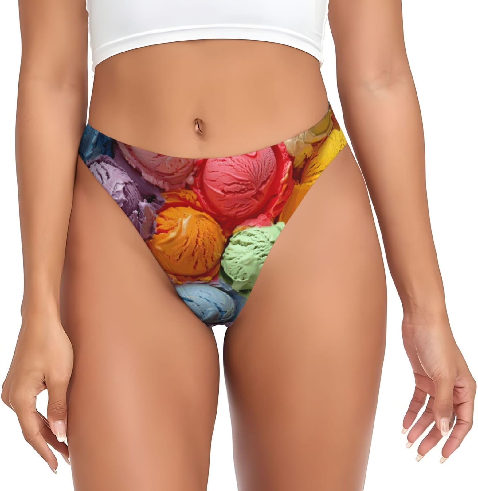 Many Colored Ice Cream Print Women'S G-String, Low Rise Knickers For Ladies, T Back Low Waist Seamless Panties