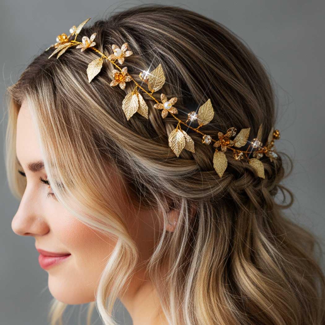 Yean Cerchietto per capelli da sposa con foglie dorate, accessori da sposa per donne (oro)