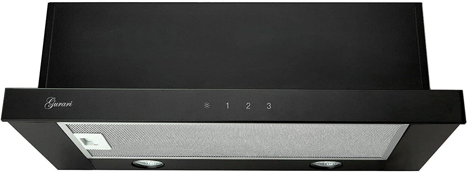 Gurari Campana extractora plana GCH B 117 BL Prime Incl. recirculación de aire, juego de extracción, campana extractora 60 cm, negra, cristal negro, 1000m³/h, aspiración muy potente, aire extraído