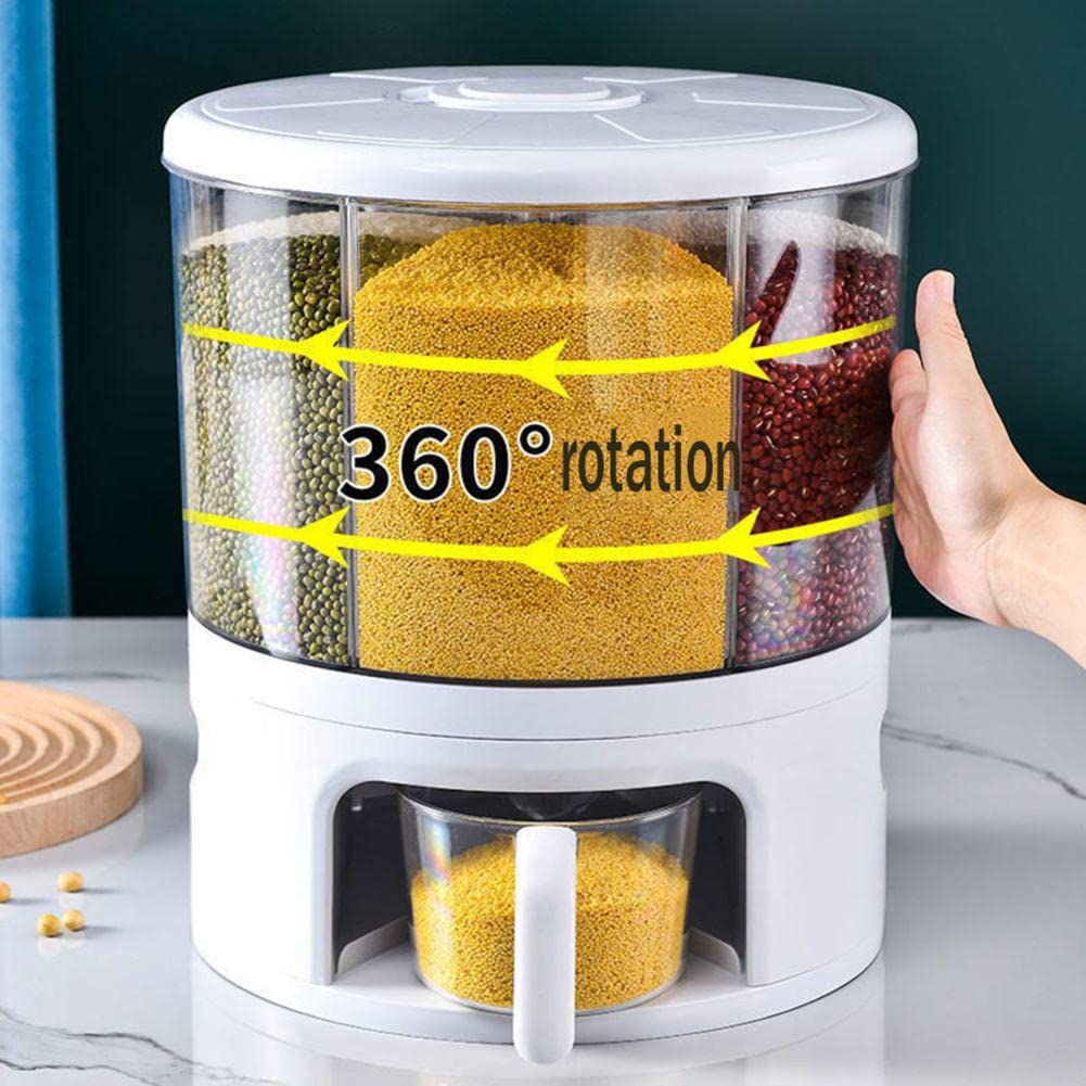 10KG Reis, Mehl, Aufbewahrungsbehälter für Trockenfutter, Aufbewahrungsbox für Vollkornreis, Dezimeter mit Deckel und Messbecher, 360° weiß