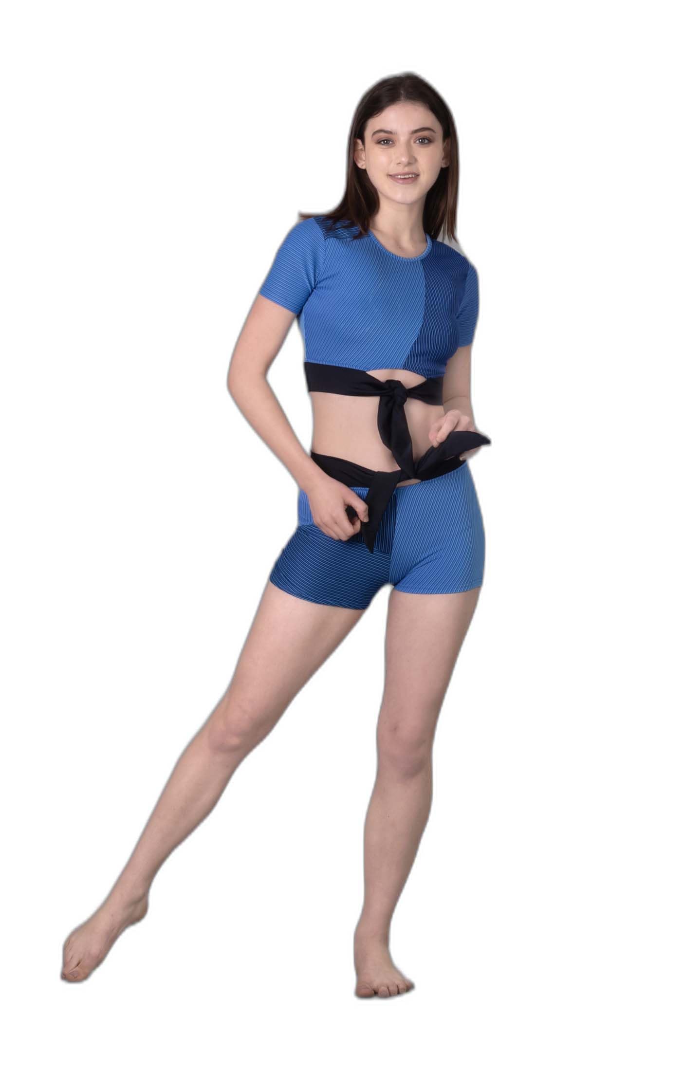 Ribbed colourblocked Blue Padded Swimset for Women |Swimming Suit for Women-image-44