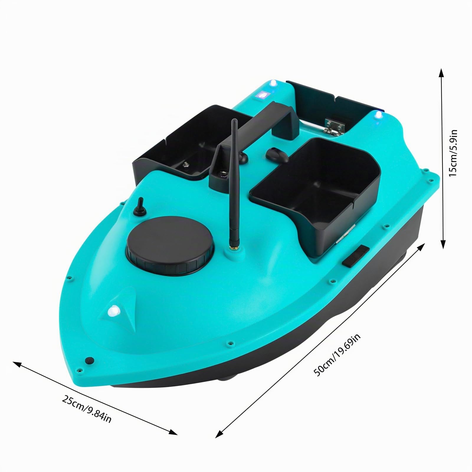 MINRS Barco de cebo 600 m, barco de pesca con GPS, cebo de pesca teledirigido, barco de pesca nocturno, 2 kg, cebo de pesca con luces nocturnas, larga duración para lagos, ríos, mares, azul