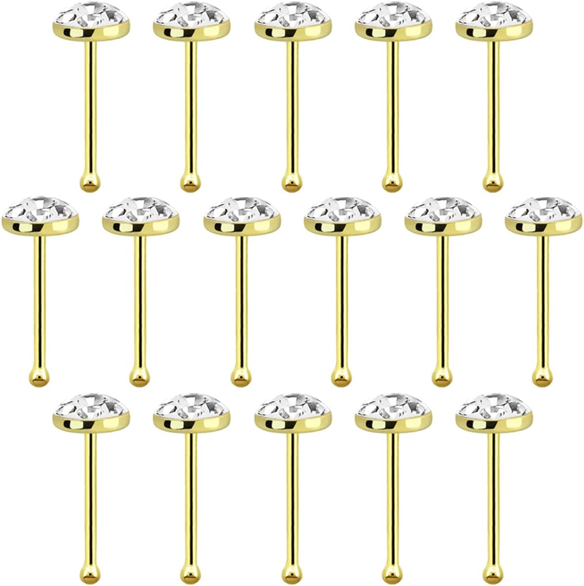 16PCs .925 Sterling Silver 22G 6mm Nose Ring Bone Nose Studs 3mm Half Ball Resin Top Crystal Clear CZ Nose Bone Stud Pin Hypoallergenic Piercing Jewelry 1/4 Inch
