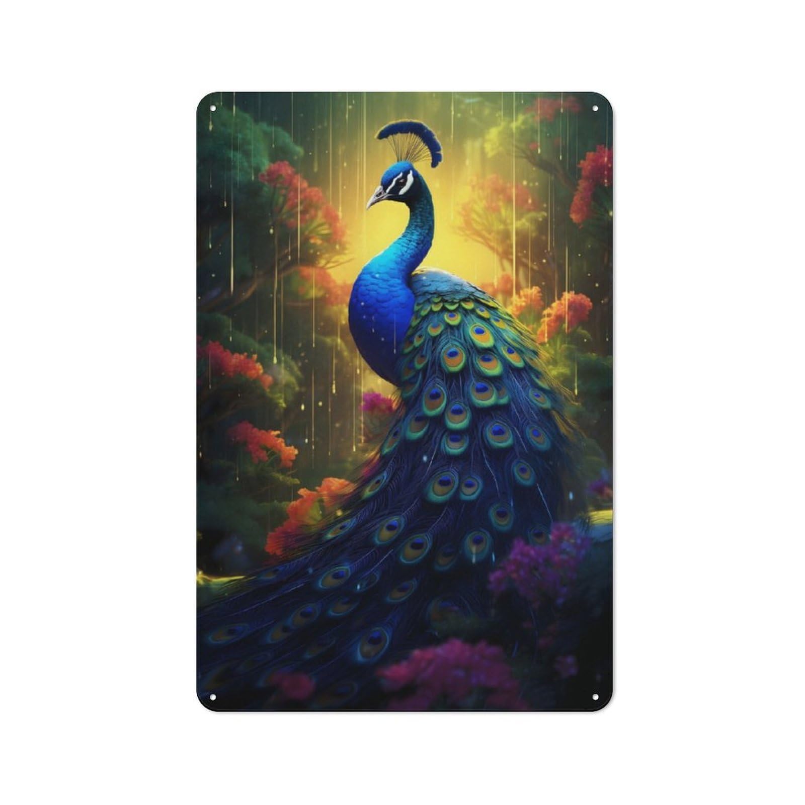 Rustic Epic Rainy Peacock Tin Wall Sign 30x20cm, Kitchen Wall Decor for Bakery, Diner, Cafe Or Family Room