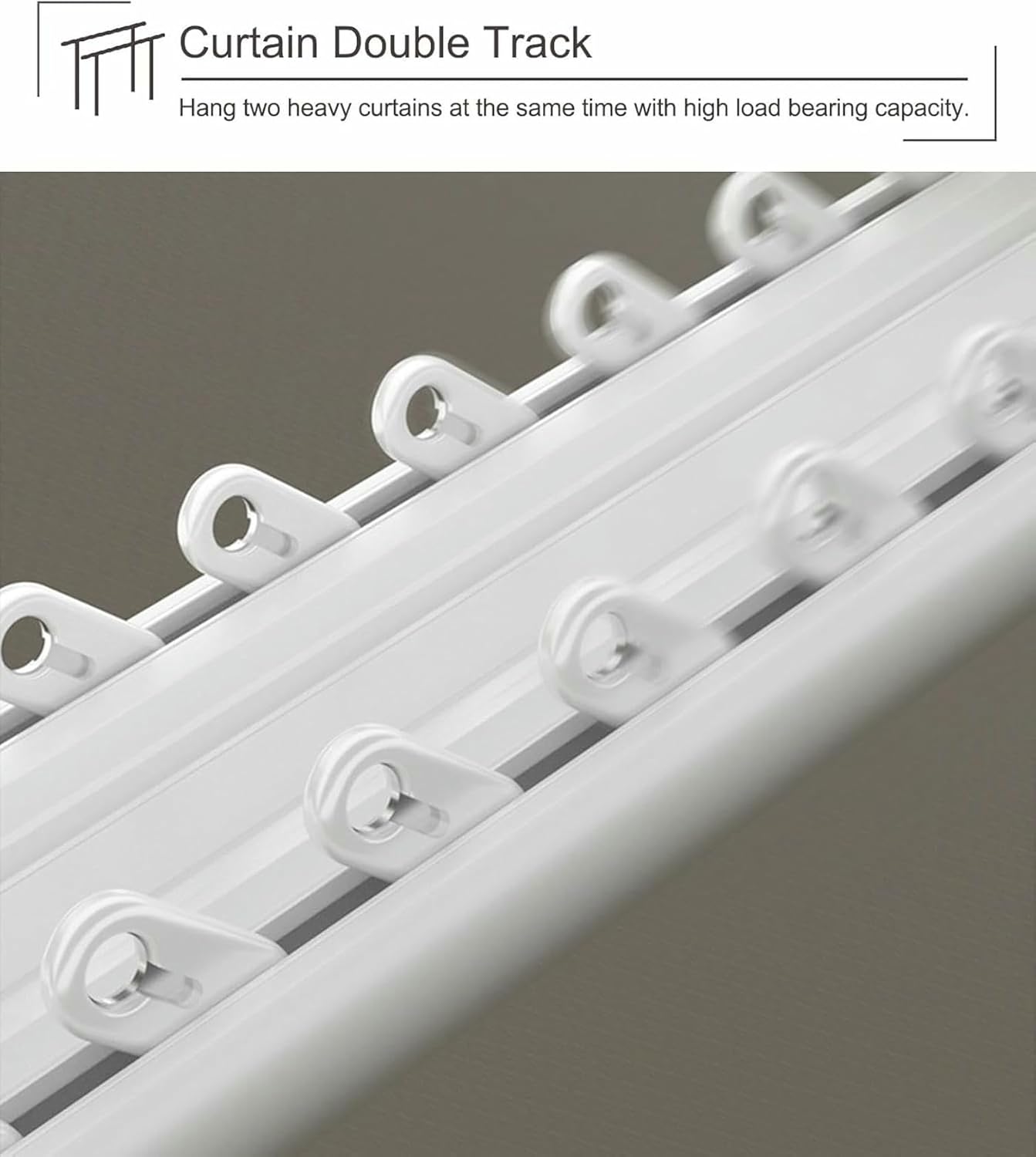 Curtain Track White Double Rail Curtain Sliding Track System, Offices Quietly Curtain Rod Bracket for Living Room, Aluminum Ceiling Tracks Kit