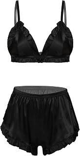 Shiny Satin Underwear Sets Ruched Wireless Unlined Bra Tops with Boxer Shorts for Women
