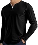 Men's V Neck Long Sleeve Shirts Casual Henley Cotton T-Shirts Slim Fit Longline Tee Shirts