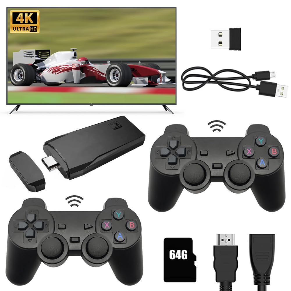 HOVCEH 64 GB Retro Game Console, 4K Retro Video Games Console USB Plug in TV, Plug & Play Retro Game Console with Dual Wireless Controllers, 10000+ Classic Games Retro HD TV Video Game Console