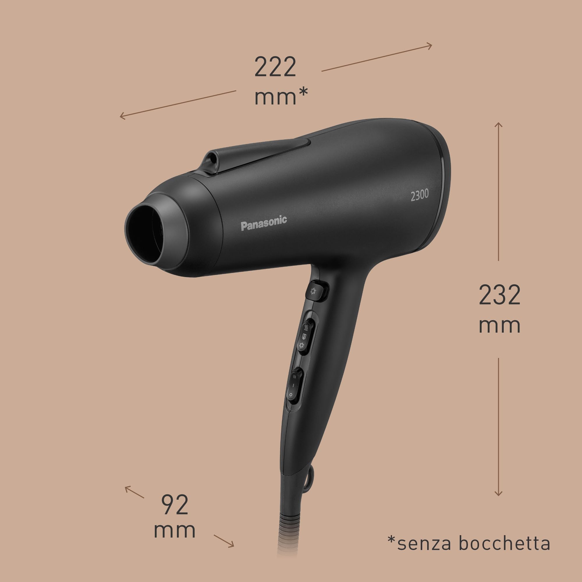 Panasonic EH-NE85-K825 Asciugacapelli agli Ioni Serie Fast Dry con Diffusore, Beccucci Air Boost e Concentratore, Modalità Protezione dal Calore, Tecnologia agli Ioni, 2300W, Filtro Easy-Clean, Nero