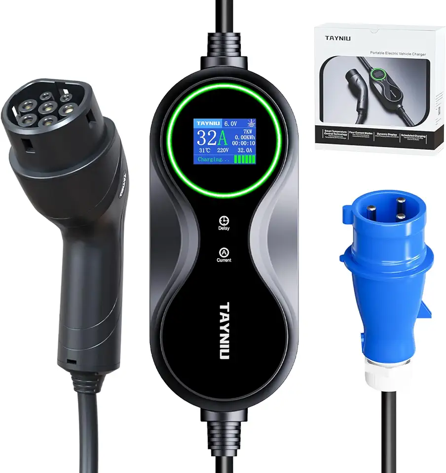 Carregador Portatil Carro Elétrico TAYNIU Tipo 2 7 kW Cabo de 5m IP66 8A - 32A 80V-260V Ajustável Compatível com BYD Dolphin Mini Song BMW Acessorios Carro Infinity