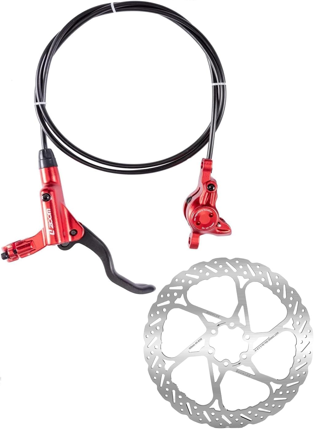 BUCKLOS MTB Hydraulic Disc Brakes Red Mountain Bike Right Rear 1450mm Hydraulic Brake and RT58 160mm Bike Disc Brake Rotor with 6 Bolts